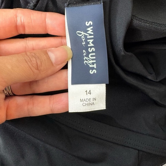 Swimsuits For All Black‎ Halter One Piece Ruched Mesh Side Cutouts Sz 14 - Picture 5 of 10